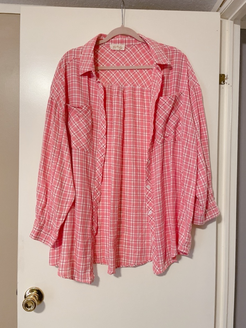 Listicle Pink Plaid Button Down Shirt Size L